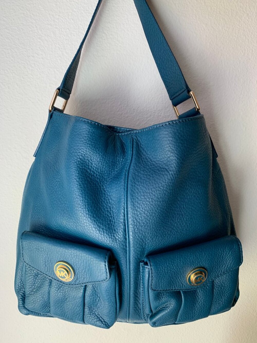 Michael Kors Joan Teal Blue Slouchy Pebbled Leather Shoulder Bag EUC